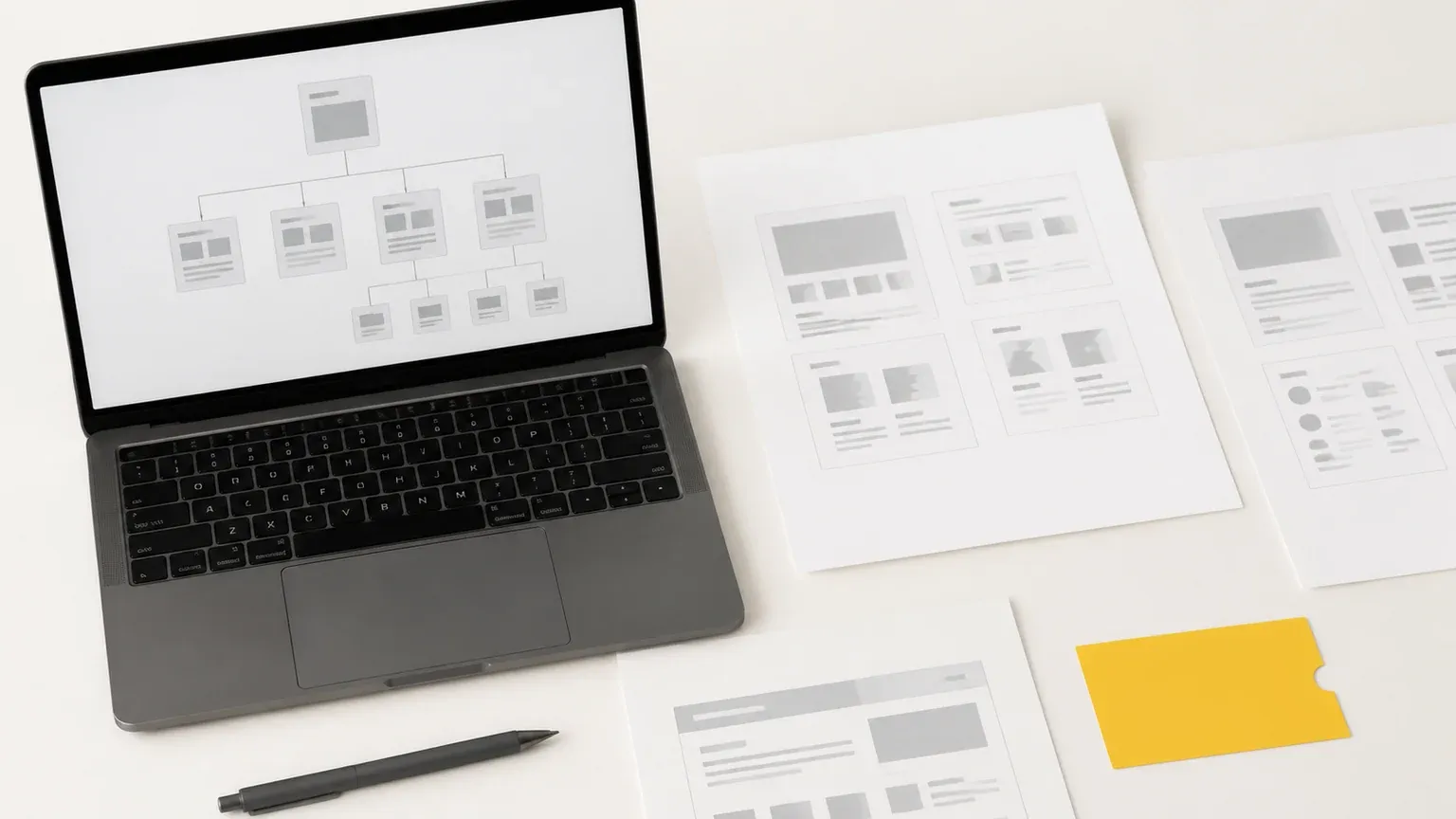 Company profile site map with home, service, evidence, FAQ, and contact cards