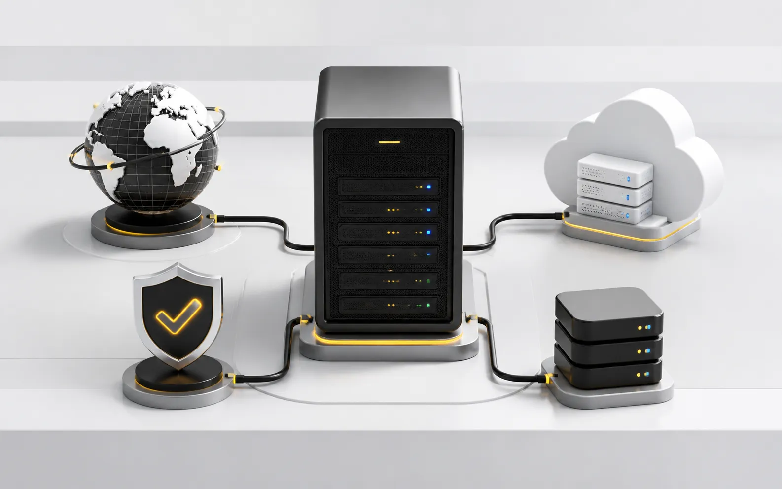 Illustration of a domain, servers, data storage, and network protection