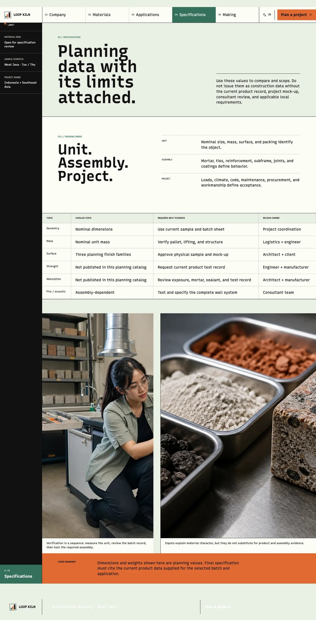 Loop Kiln: Specifications page