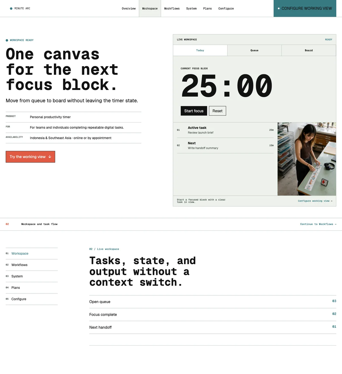 Minute Arc: Workspace page