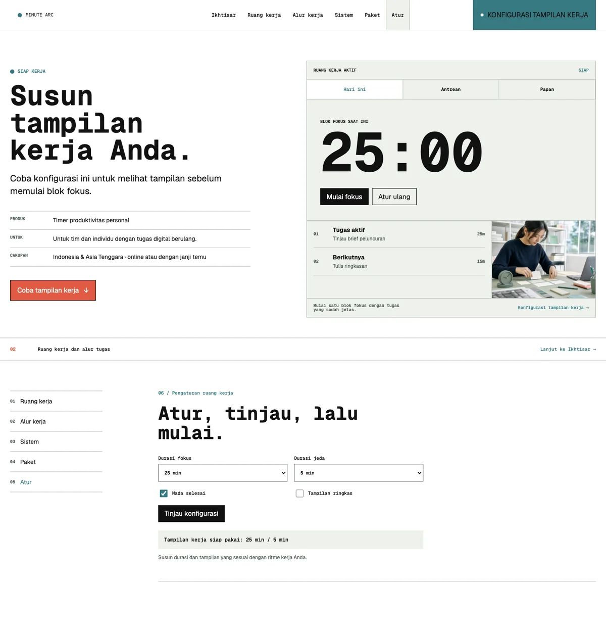 Minute Arc: halaman Atur