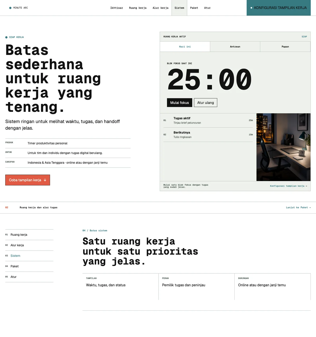 Minute Arc: halaman Sistem