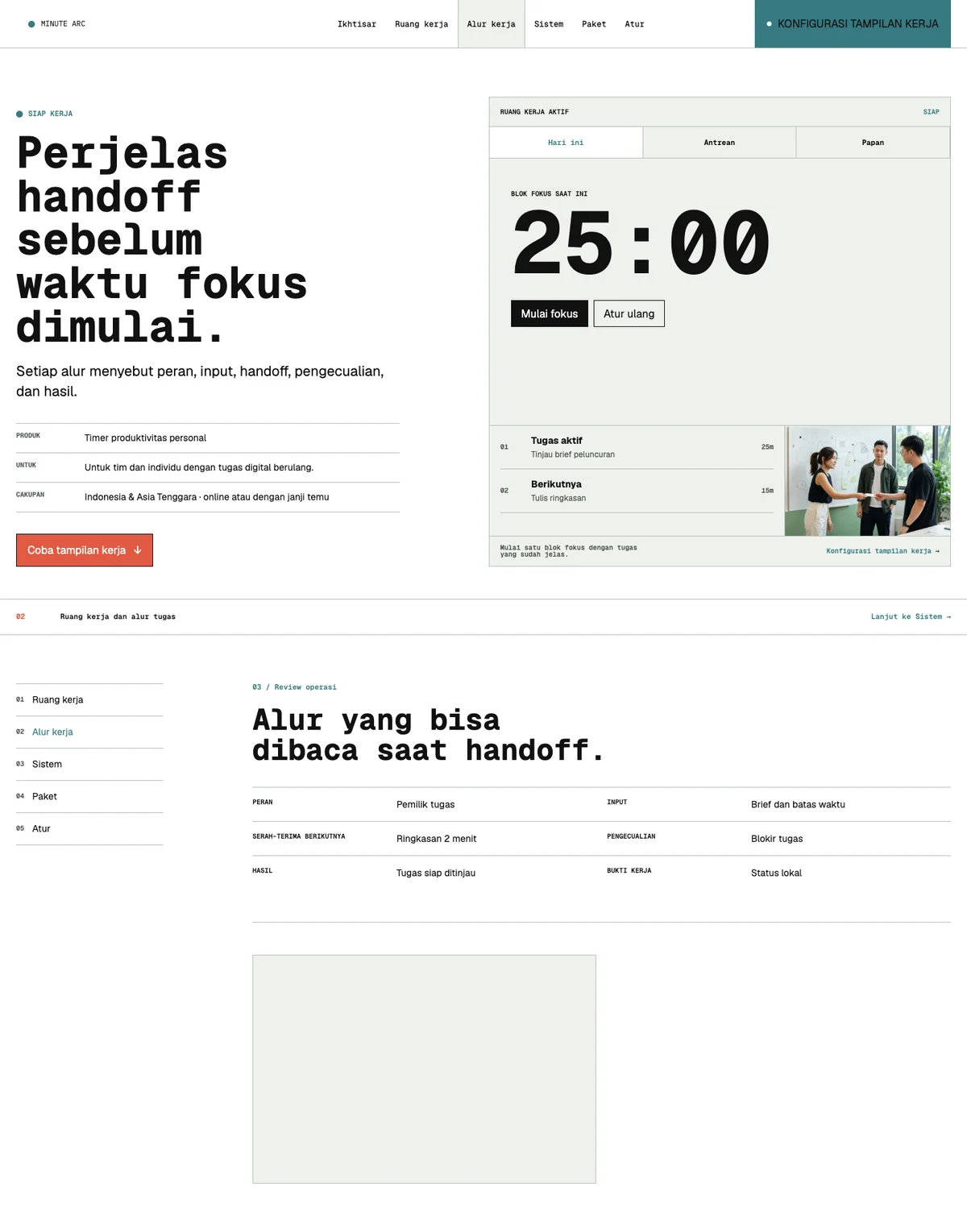 Minute Arc: halaman Alur kerja
