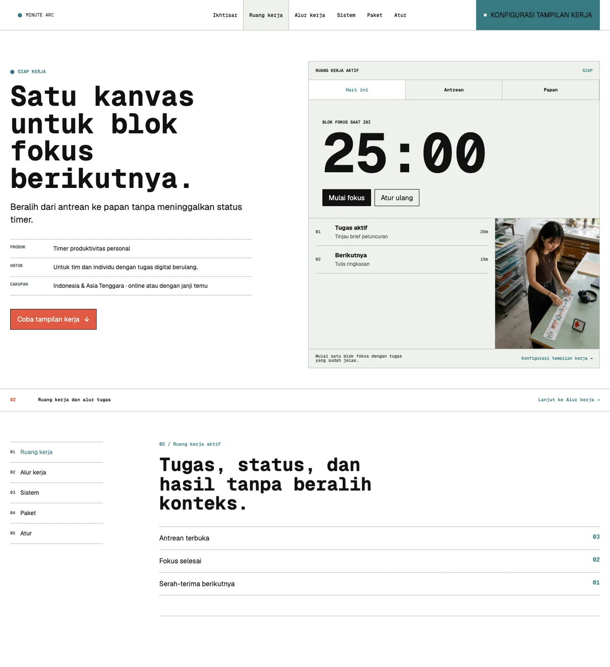 Minute Arc: halaman Ruang kerja