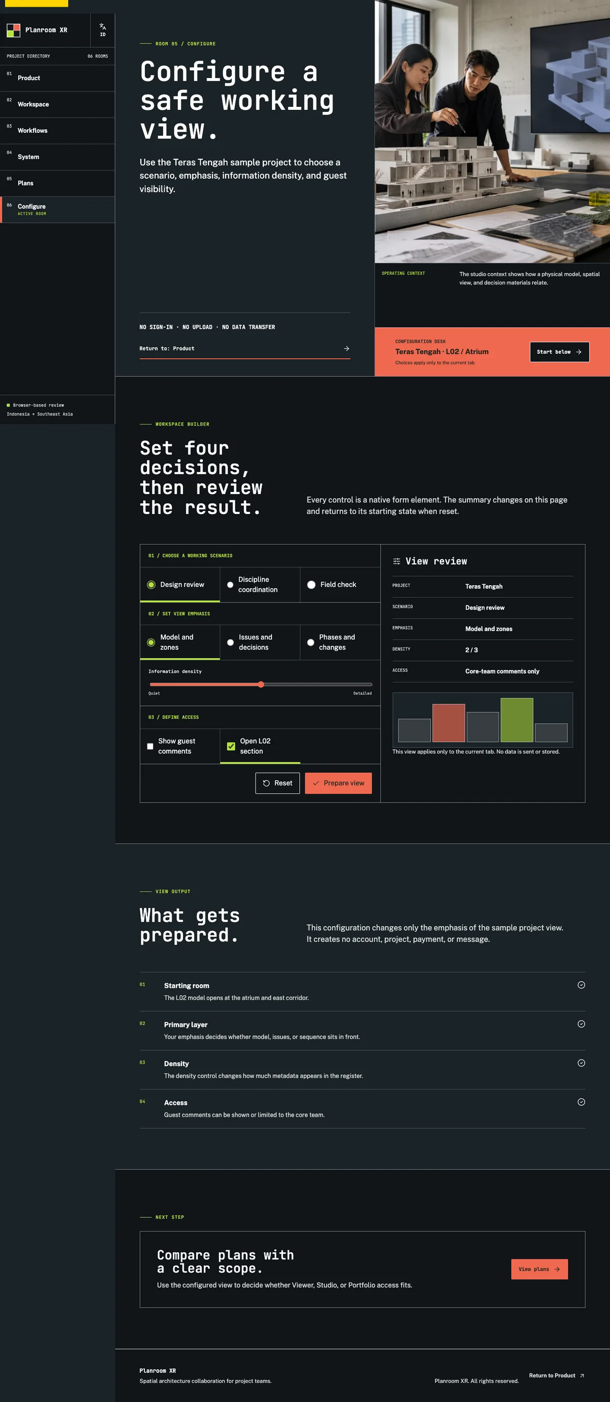 Planroom XR: Configure page