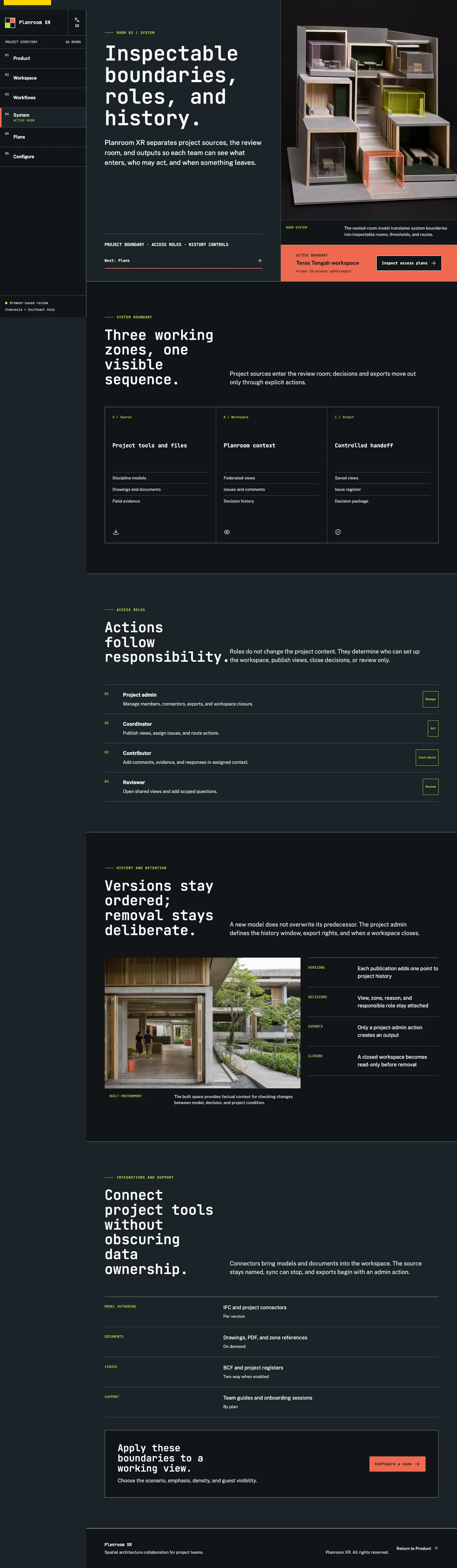 Planroom XR: System page