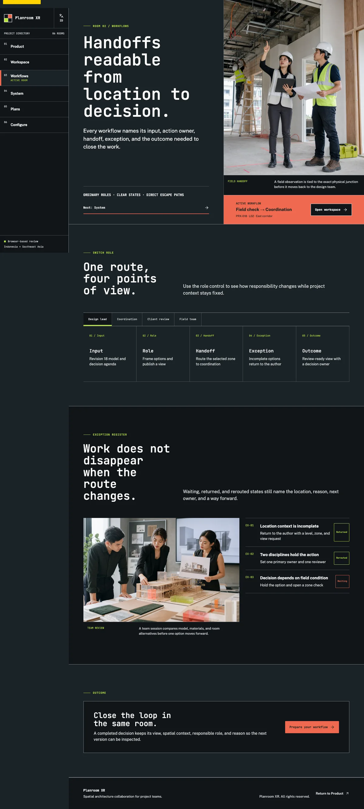 Planroom XR: Workflows page