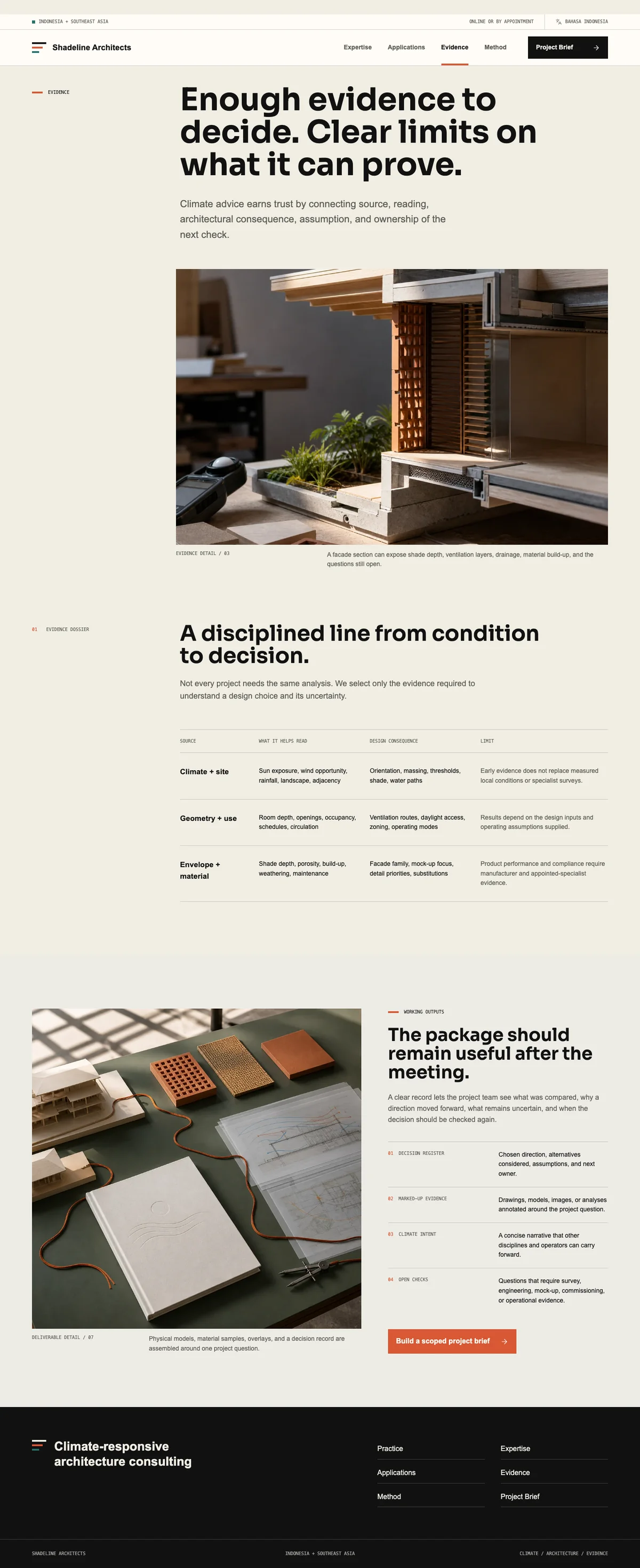 Shadeline Architects: Evidence page