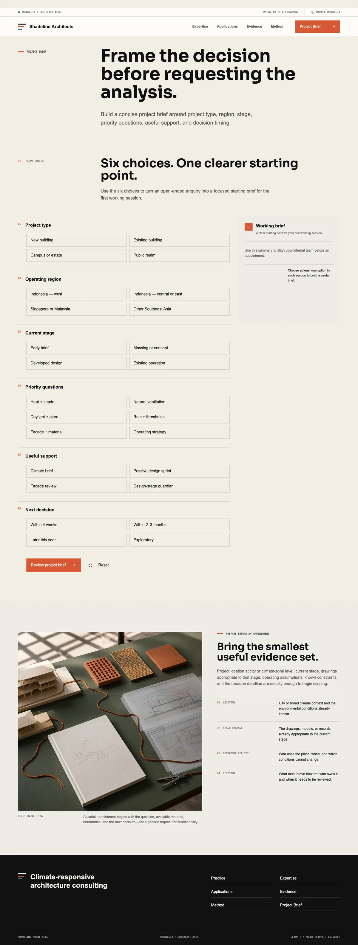 Shadeline Architects: Project Brief page