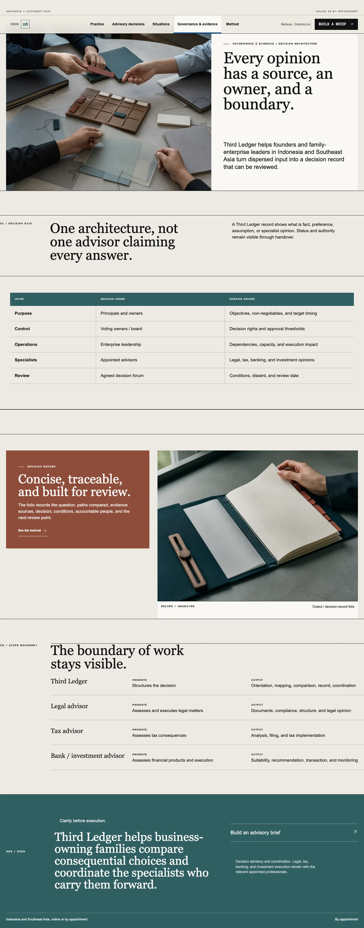 Third Ledger: Governance & evidence page
