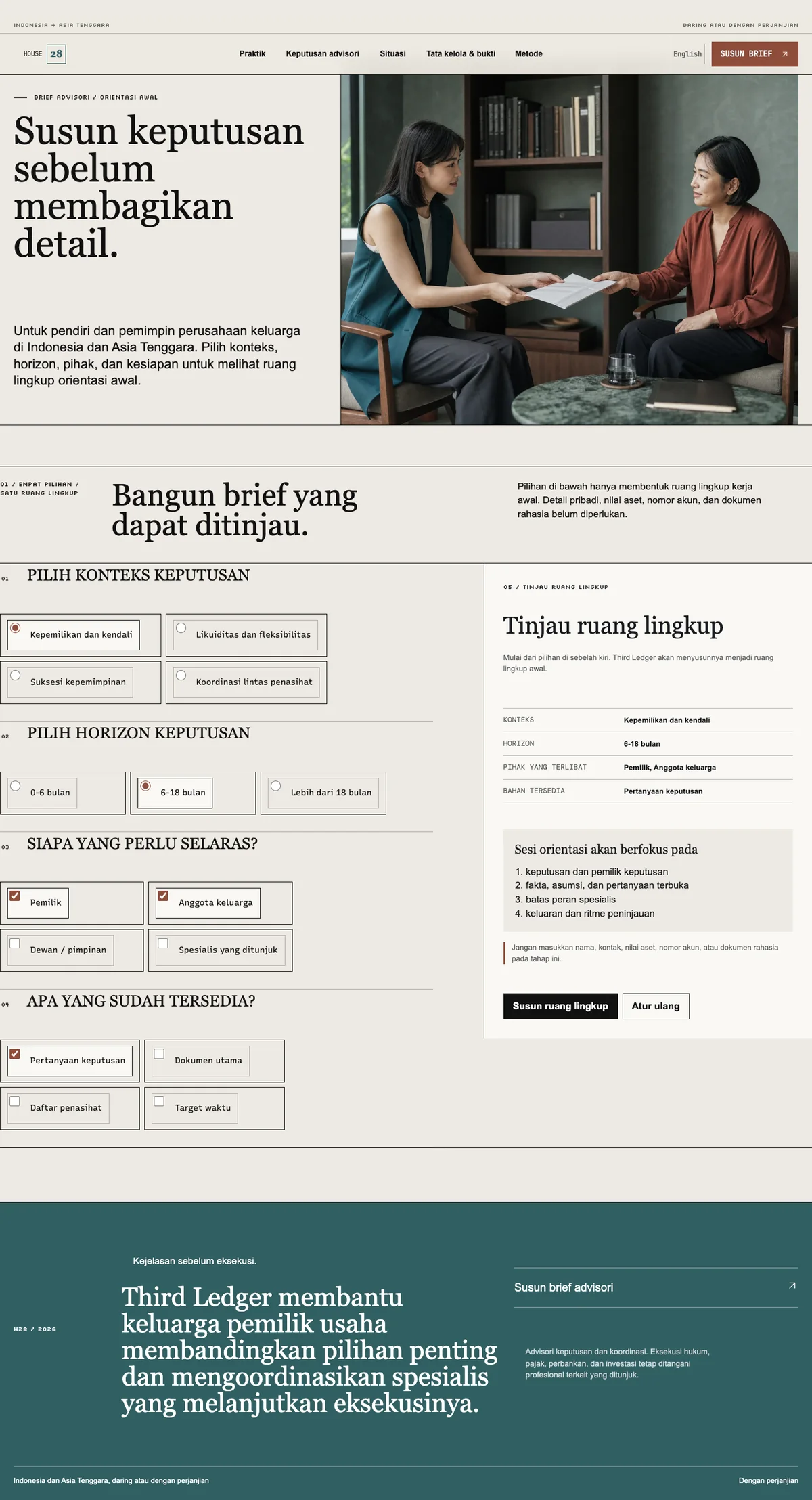 Third Ledger: halaman Brief advisori