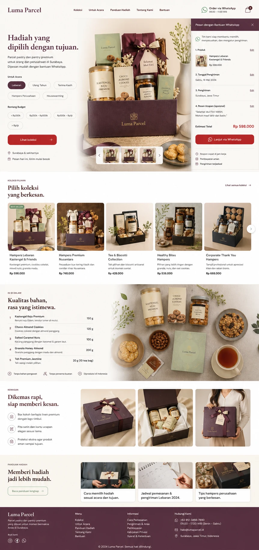 Luma Parcel: konsep visual halaman beranda lengkap untuk consumer product catalog.