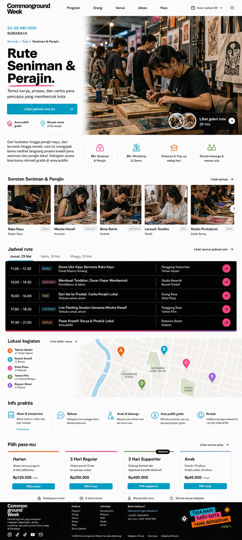 Common Ground Week: konsep visual halaman Seniman dan Perajin lengkap.
