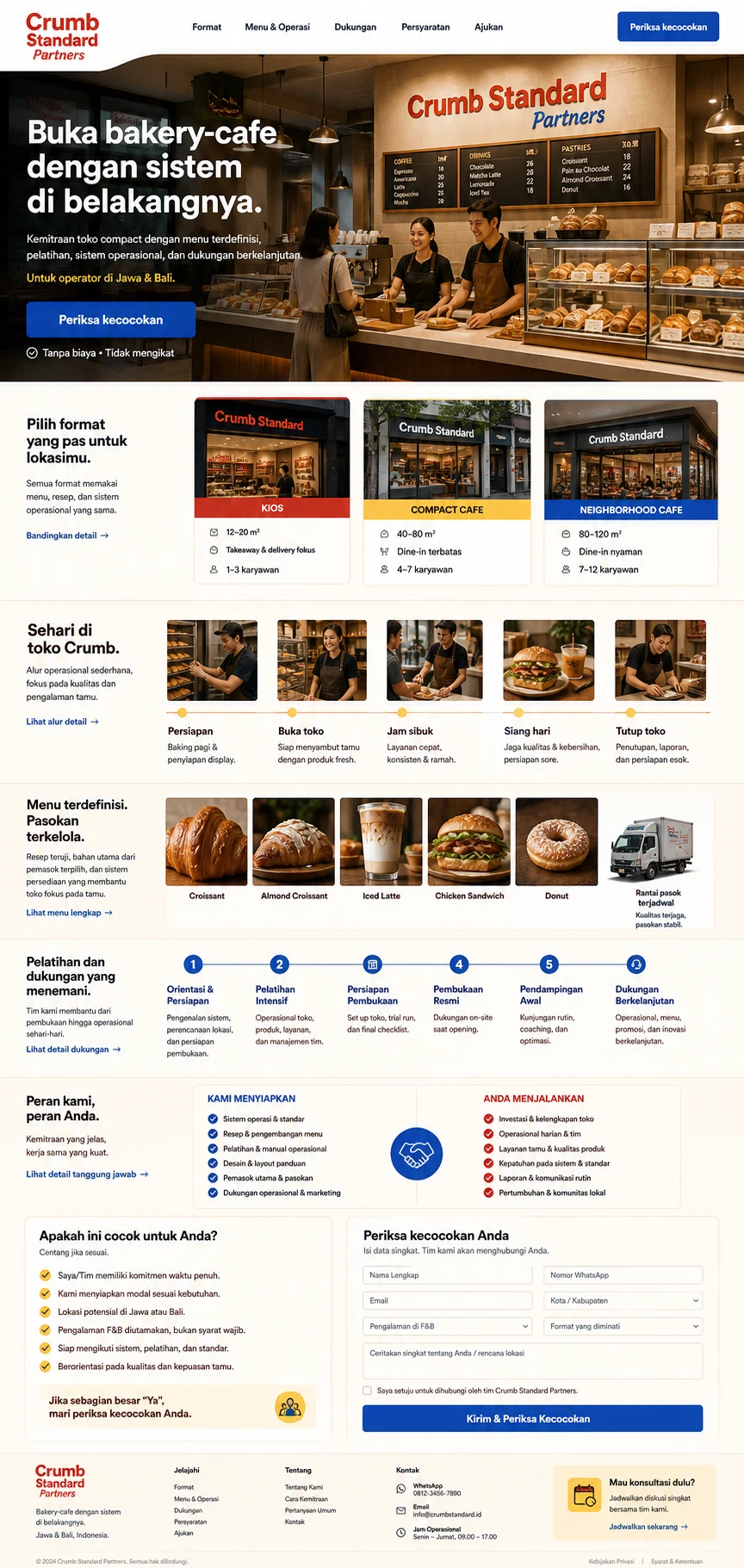 Crumb Standard Partners: konsep visual halaman beranda lengkap untuk franchise & partnership opportunity.