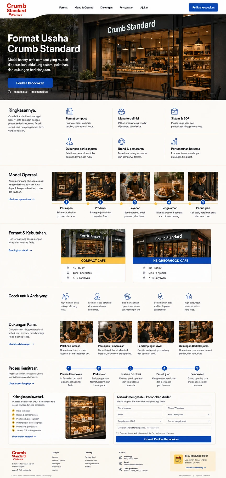 Crumb Standard Partners: konsep visual halaman Format Usaha lengkap.