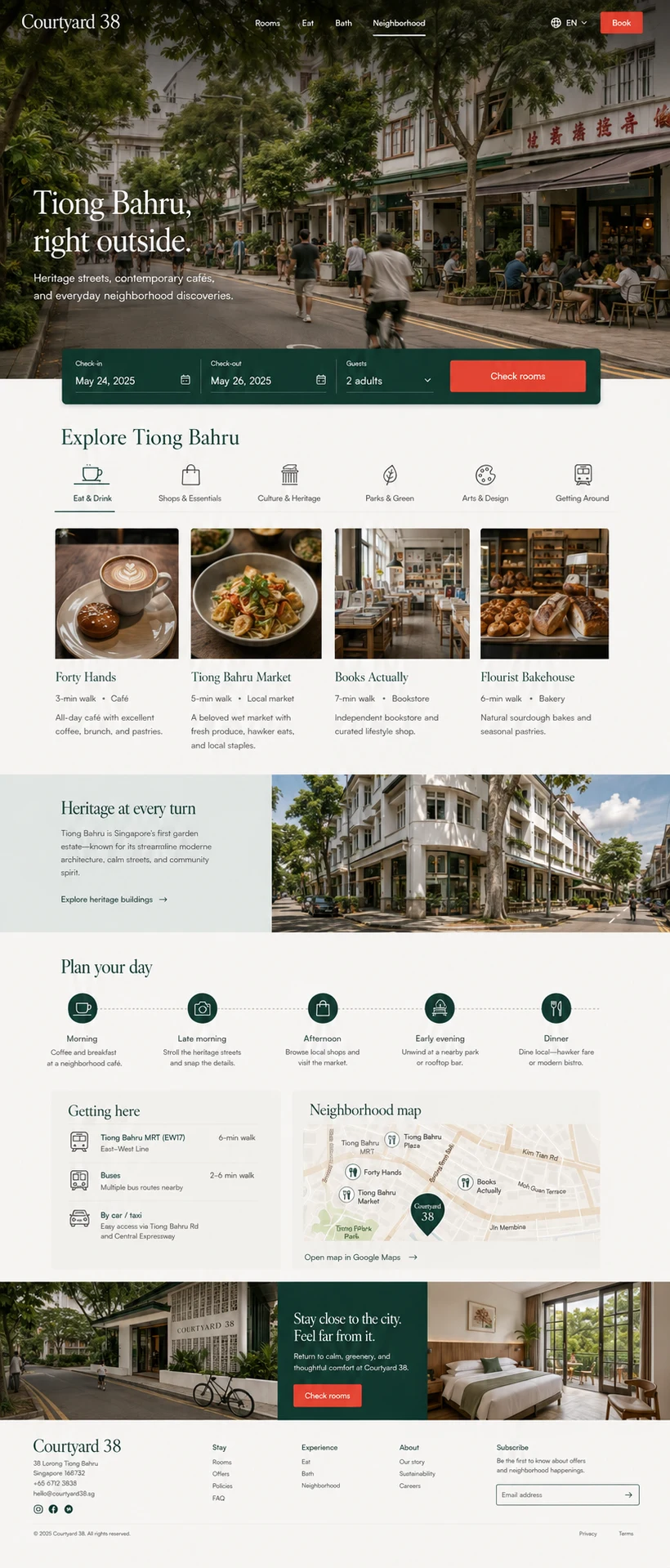 Courtyard 38: konsep visual halaman Sekitar lengkap untuk hotel & accommodation.