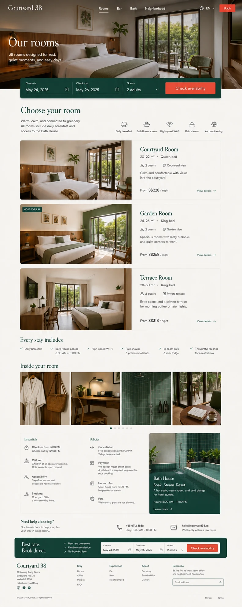 Courtyard 38: konsep visual halaman Kamar lengkap untuk hotel & accommodation.