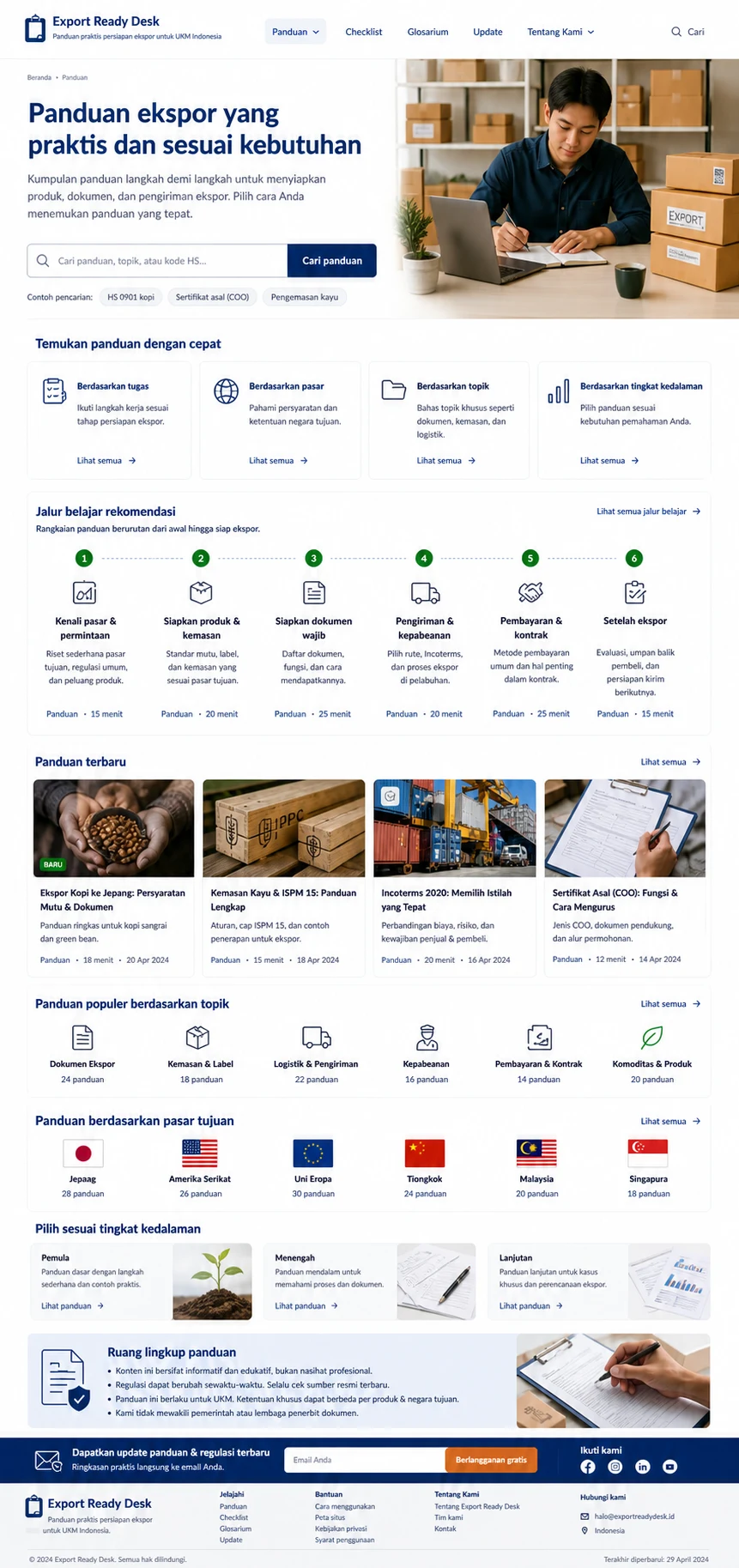 Export Ready Desk: konsep visual halaman Panduan lengkap.