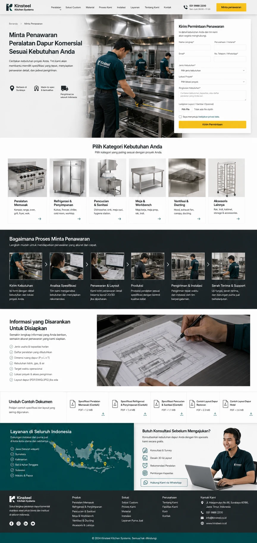 Kinsteel Kitchen Systems: konsep visual halaman Minta Penawaran lengkap.
