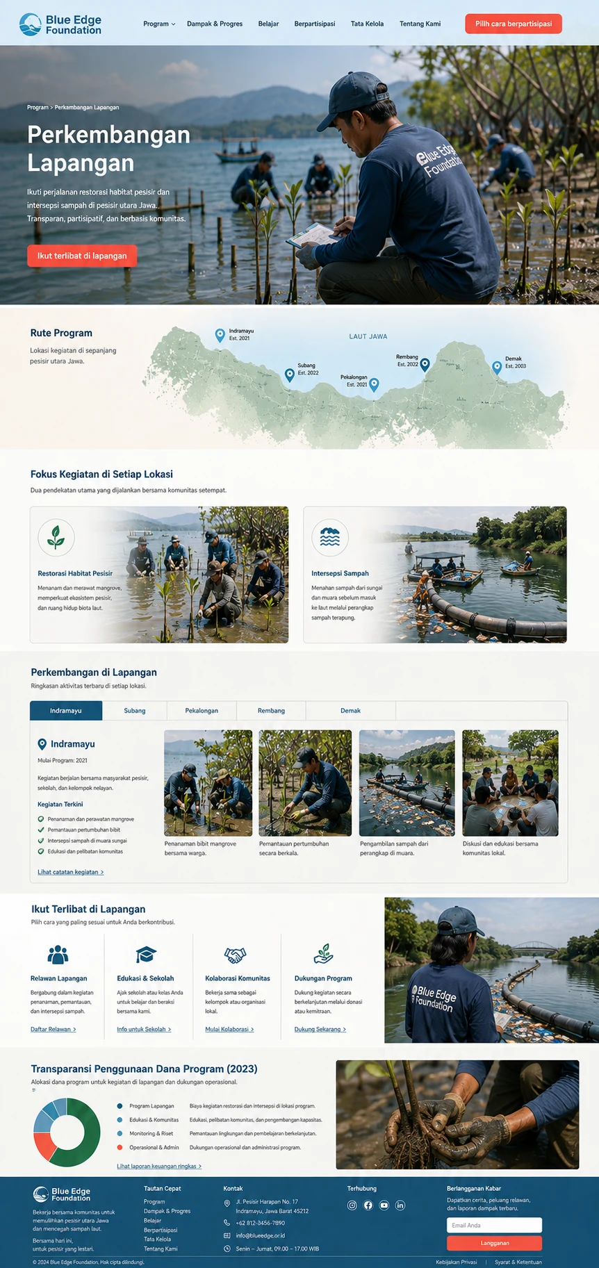 Blue Edge Foundation: konsep visual halaman Perkembangan Lapangan lengkap.