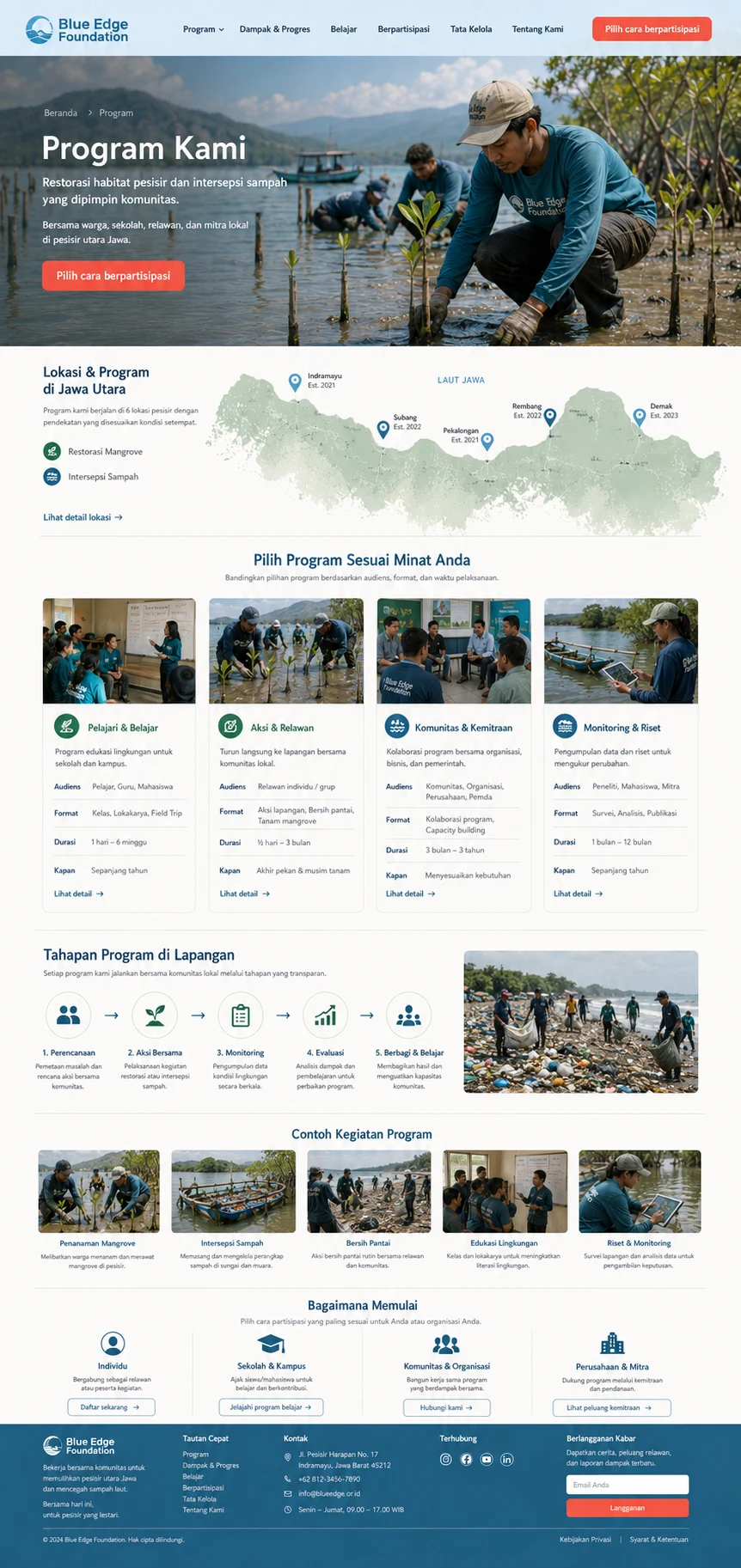 Blue Edge Foundation: konsep visual halaman Program lengkap.