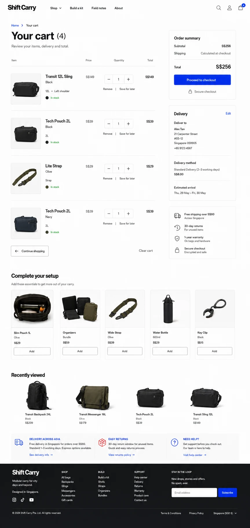 Shift Carry: konsep visual halaman Keranjang lengkap untuk online store.