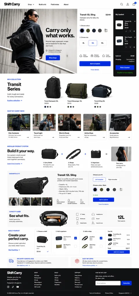 Shift Carry: Penerapan visual lengkap toko online untuk Shift Carry.