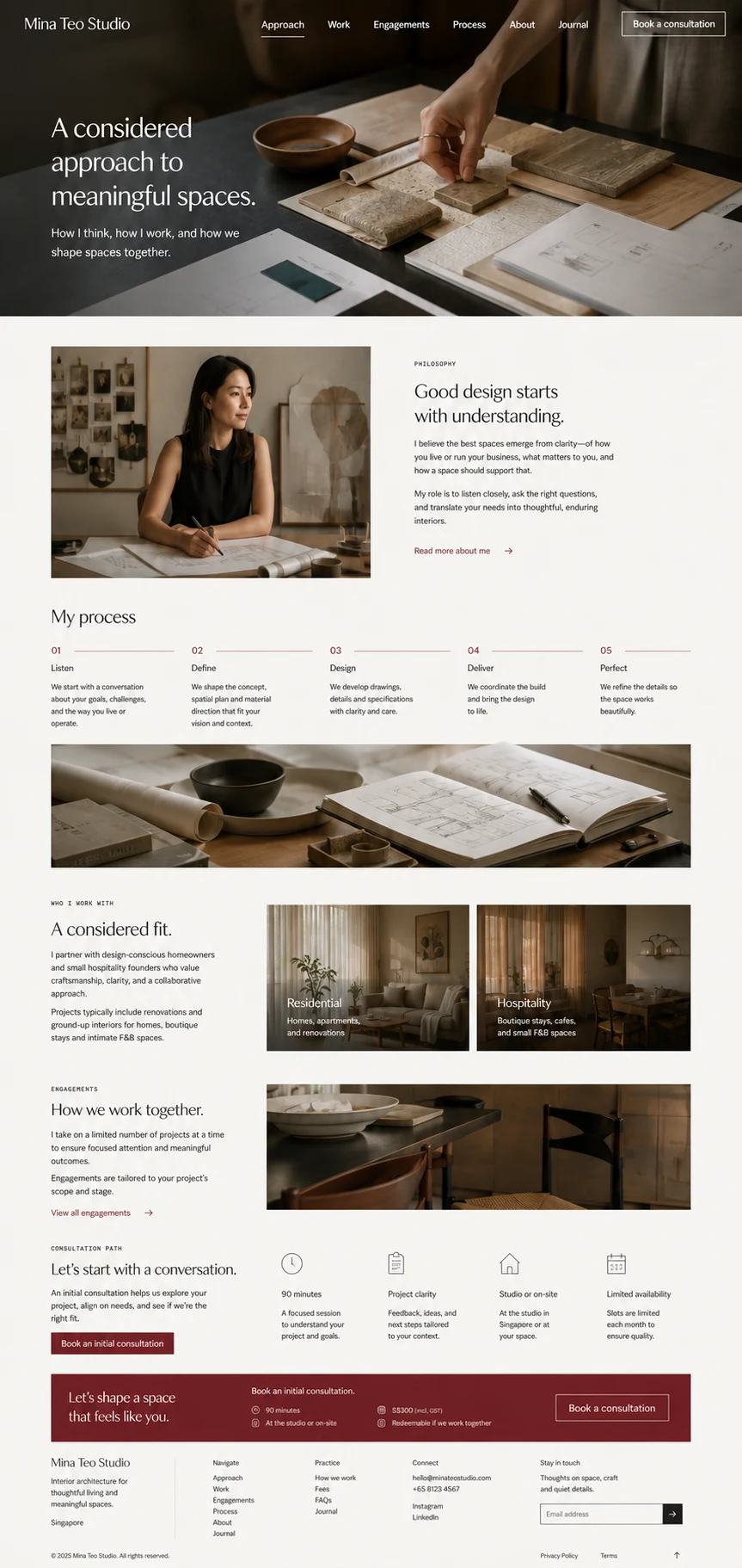 Mina Teo Studio: konsep visual halaman Pendekatan lengkap untuk personal brand & independent expert.