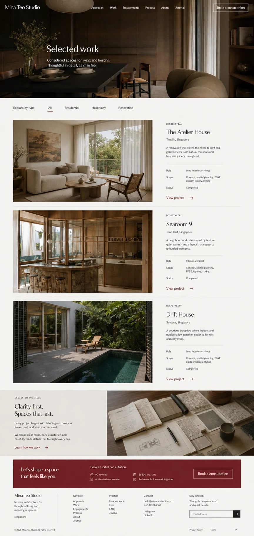 Mina Teo Studio: konsep visual halaman Karya Pilihan lengkap untuk personal brand & independent expert.