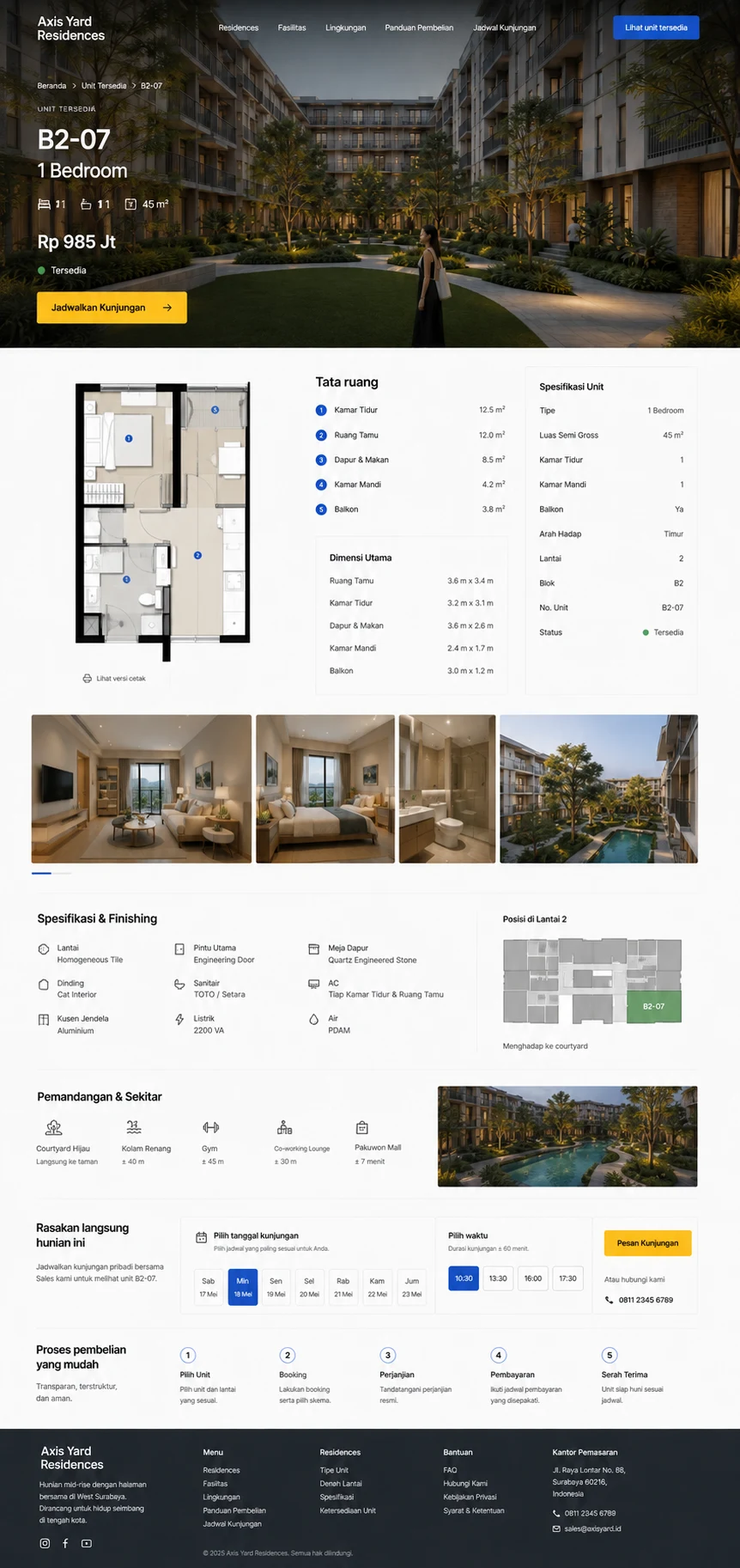 Axis Yard Residences: konsep visual halaman Detail Unit lengkap.