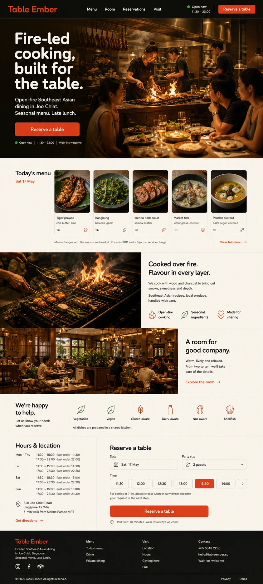 Ember Table: konsep visual halaman Beranda lengkap untuk restaurant, cafe & food business.