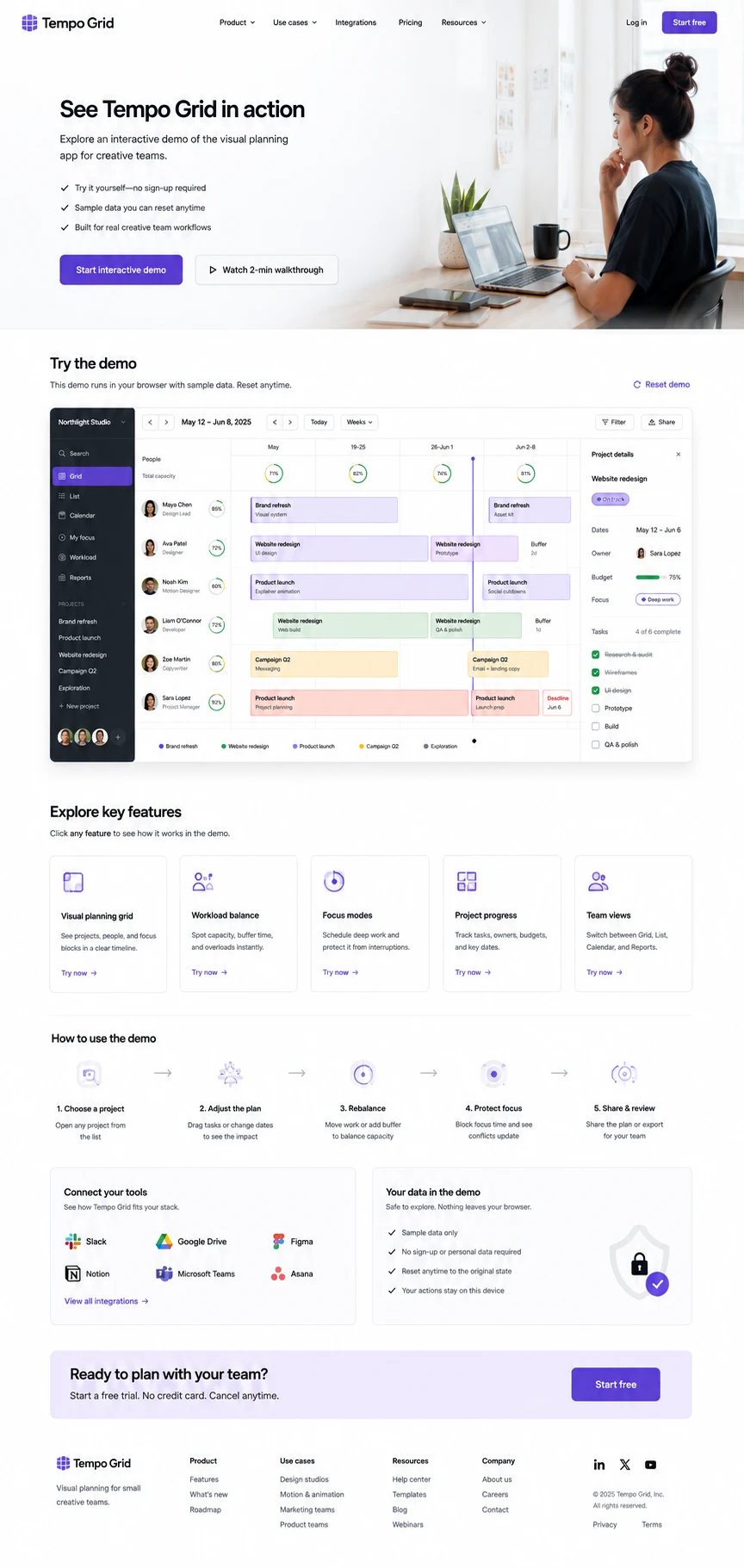 Tempo Grid: konsep visual halaman Demo lengkap untuk saas, app & digital product marketing.