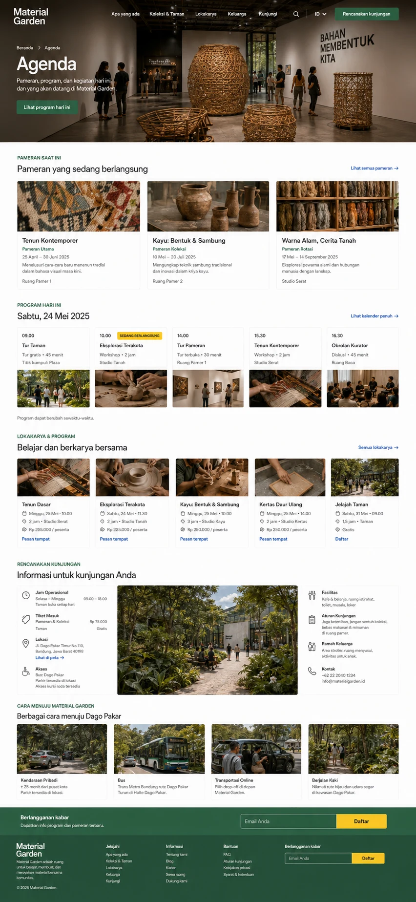 Material Garden: konsep visual halaman Agenda lengkap.