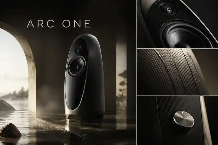 Contoh konseptual Cinematic Object Study untuk ARC ONE, sebuah konsep otomotif fiktif yang diterapkan secara terpadu pada kampanye, situs web, produk.
